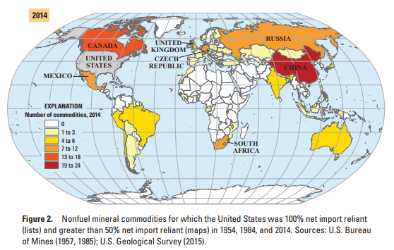 Minerals Reliance world map